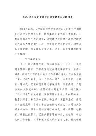2024年公司党支部书记抓党建工作述职报告