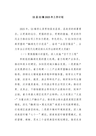 XX县XX镇2025年工作计划