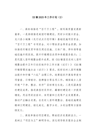 XX镇2025年工作计划（2）