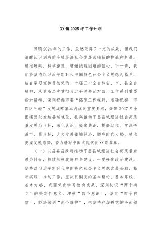 XX镇2025年工作计划