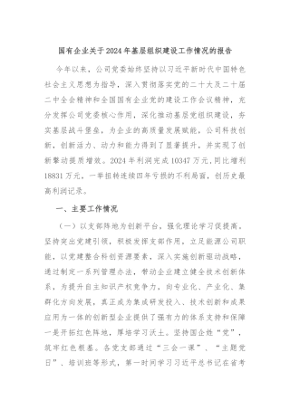 国有企业关于2024年基层组织建设工作情况的报告