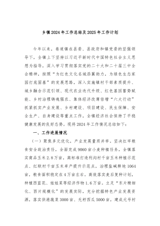 乡镇2024年工作总结及2025年工作计划