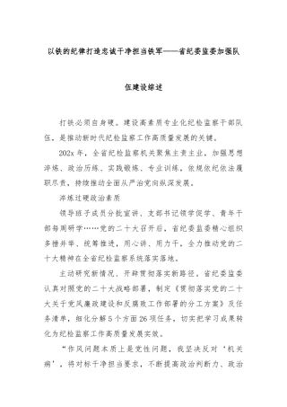 以铁的纪律打造忠诚干净担当铁军——省纪委监委加强队伍建设综述