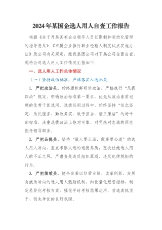2024年某国企选人用人自查工作报告