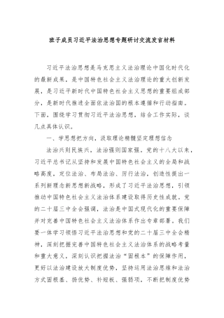 班子成员习近平法治思想专题研讨交流发言材料
