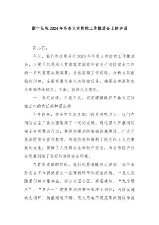 副市长在2024年冬春火灾防控工作推进会上的讲话