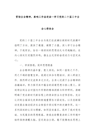 贯彻全会精神，奏响工作奋进曲—学习党的二十届三中全会心得体会
