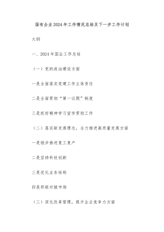 国有企业2024年工作情况总结及下一步工作计划