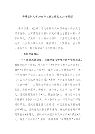 街道组织人事2024年工作总结及2025年计划