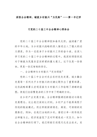 深悟全会精神，铺就乡村振兴“为民路”——第一书记学习党的二十届三中全会精神心得体会