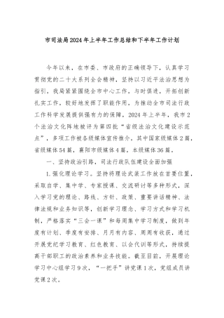 市司法局2024年上半年工作总结和下半年工作计划