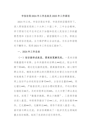 市信访局2024年工作总结及2025年工作谋划
