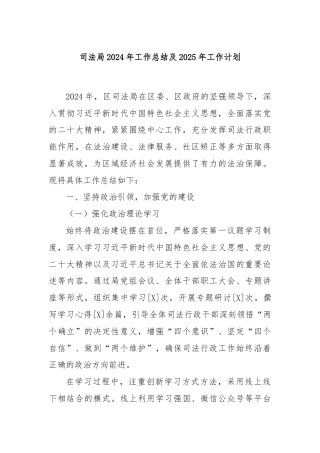 司法局 2024 年工作总结及 2025 年工作计划