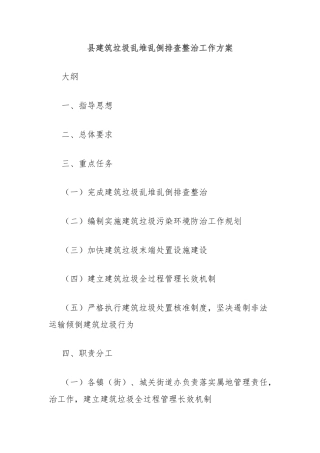 县建筑垃圾乱堆乱倒排查整治工作方案