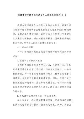 巡察整改专题民主生活会个人对照检查材料 (一)