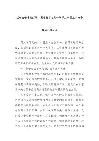 以全会精神为灯塔，照亮前行之路—学习二十届三中全会精神心得体会