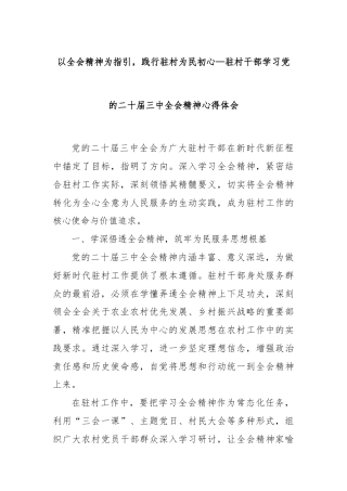 以全会精神为指引，践行驻村为民初心—驻村干部学习党的二十届三中全会精神心得体会