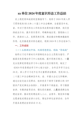 xx单位2024年度意识形态工作总结