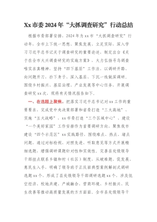 Xx市委2024年“大抓调查研究”行动总结