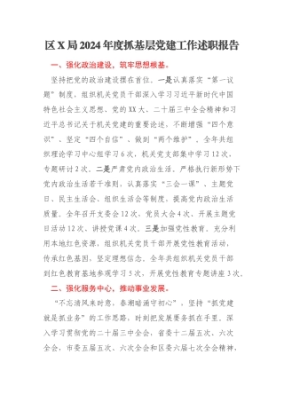区X局2024年度抓基层党建工作述职报告