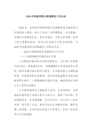 2024年度教师职业道德建设工作总结