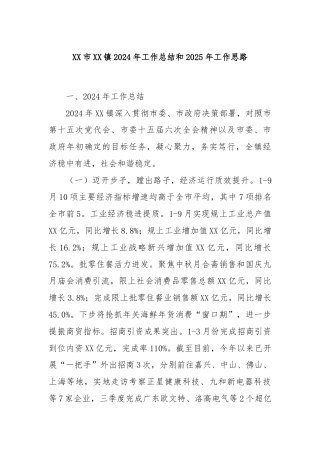 XX市XX镇2024年工作总结和2025年工作思路