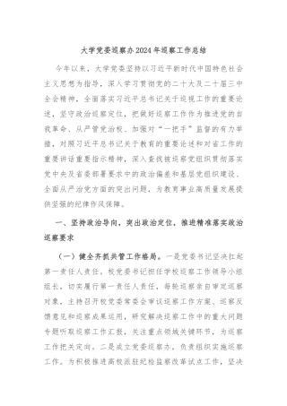 大学党委巡察办2024年巡察工作总结