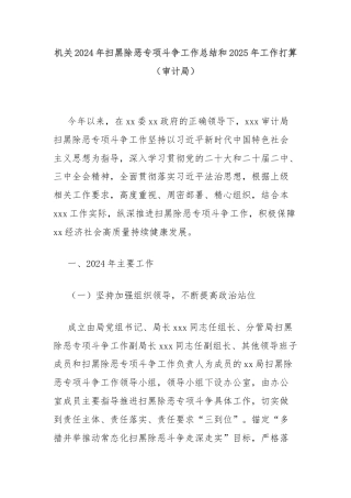 机关2024年扫黑除恶专项斗争工作总结和2025年工作打算（审计局）