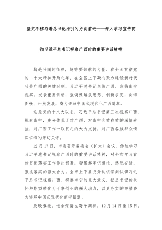 坚定不移沿着总书记指引的方向前进——深入学习宣传贯彻习近平总书记视察广西时的重要讲话精神
