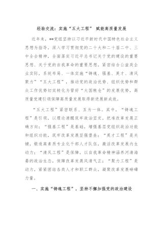 经验交流：实施“五大工程” 赋能高质量发展