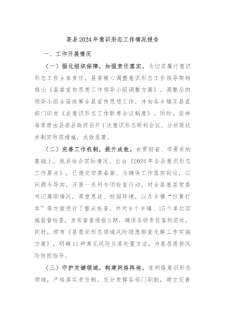 某县2024年意识形态工作情况报告