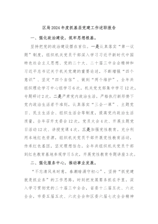 区局2024年度抓基层党建工作述职报告