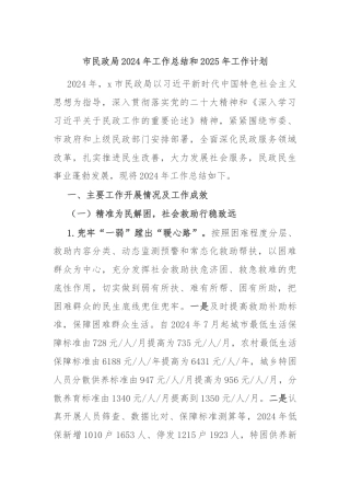 市民政局2024年工作总结和2025年工作计划