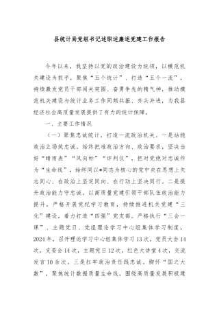 县统计局党组书记述职述廉述党建工作报告