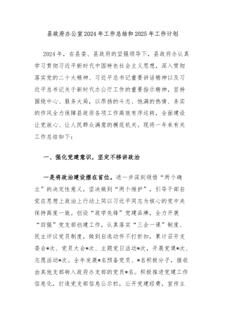 县政府办公室2024年工作总结和2025年工作计划