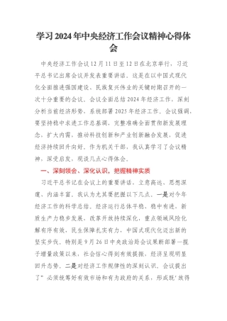 学习2024年中央经济工作会议精神心得体会
