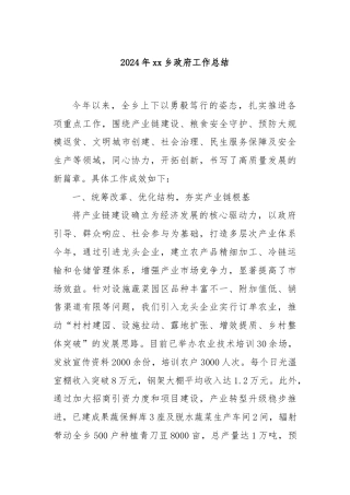 2024年xx乡政府工作总结