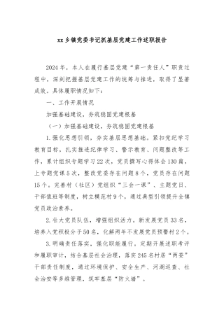 xx乡镇党委书记抓基层党建工作述职报告