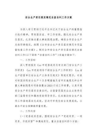 安全生产责任落实情况自查自纠工作方案