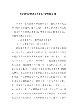 党支部书记抓基层党建工作述职报告（2）