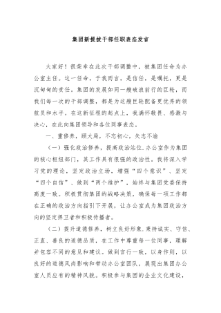集团新提拔干部任职表态发言