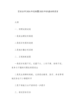 区在全市2024年总结暨2025年务虚会的发言