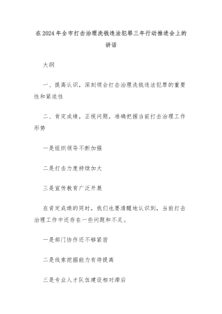 在2024年全市打击治理洗钱违法犯罪三年行动推进会上的讲话