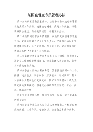 某国企督查专员管理办法