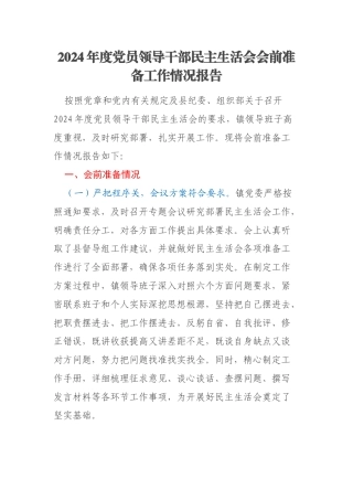 2024年度党员领导干部民主生活会会前准备工作情况报告