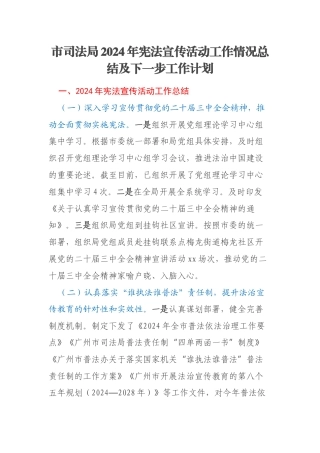 市司法局2024年宪法宣传活动工作情况总结及下一步工作计划