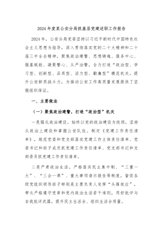 2024年度某公安分局抓基层党建述职工作报告