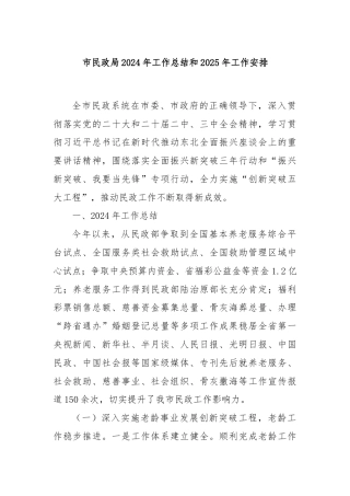 市民政局2024年工作总结和2025年工作安排