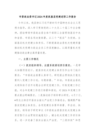 市委政法委书记2024年度抓基层党建述职工作报告