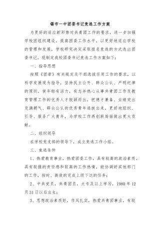 锡市一中团委书记竞选工作方案